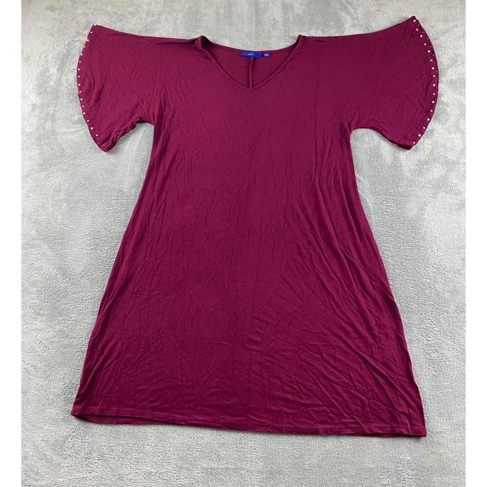 Apt. 9 Womens Berry V-Neck Flutter Sleeve Pearl Embellished Shift Dress L